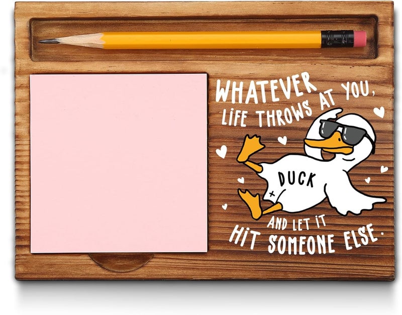 akeke Whatever Life Throws at You Sticky Notes Holder, Funny, Sarcastic, Sassy, Snarky Mental Health Gifts for Coworkers, Women, Colleagues, Boss, Duck Self-Stick Note Pad Holders GAA70 - Image 1